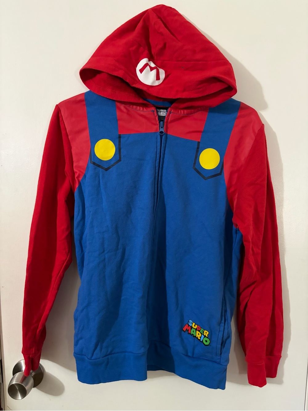 Boys Large Mario Nintendo Red & Blue Hoodie Jacket Tote12